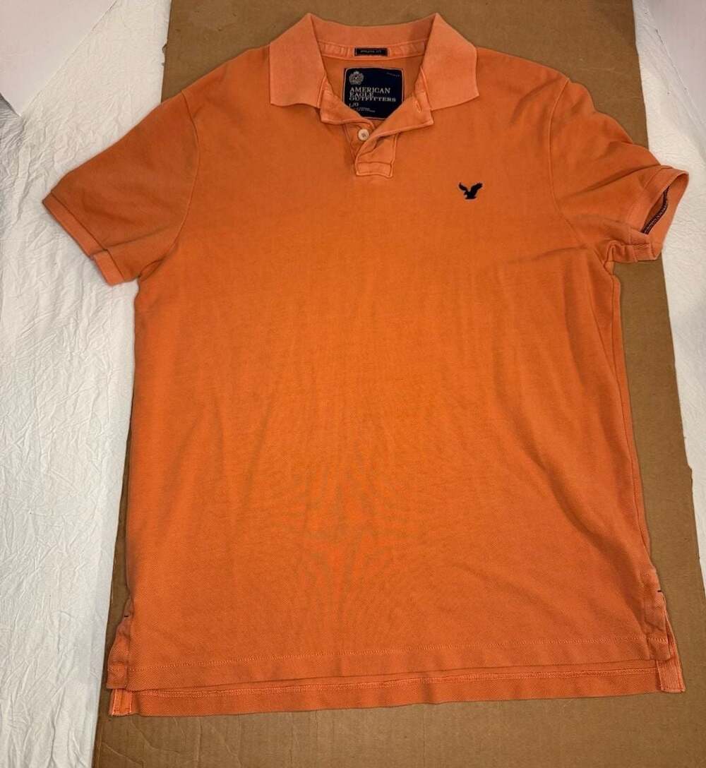 American Eagle Outfitters Men's Orange Athletic Fit Polo Shirt Size Large